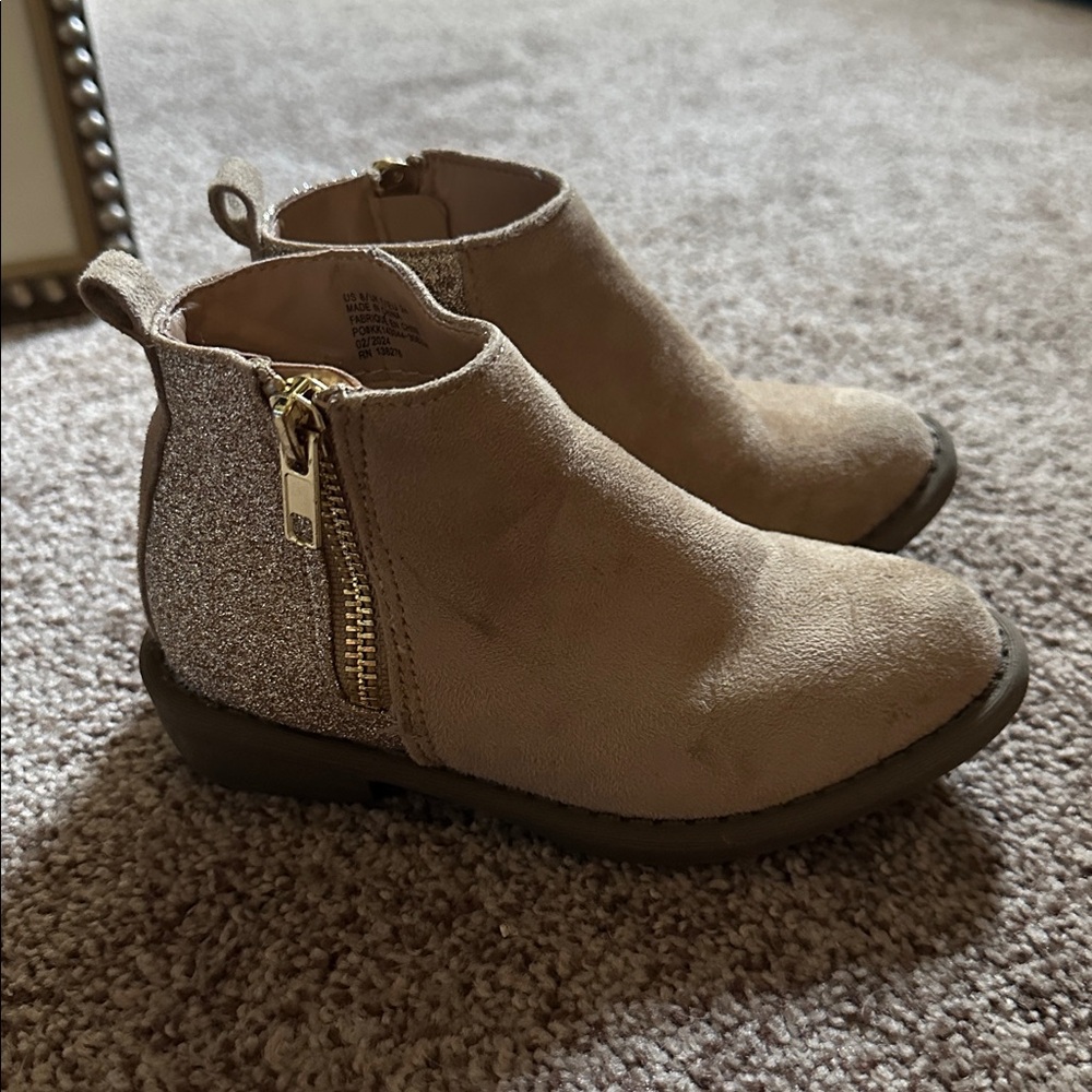 Toddler Tan Ankle Boots with Glitter Accent